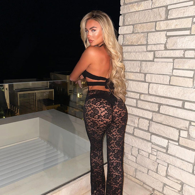 Luxe Slim Hollow Deep V Lace Jumpsuit