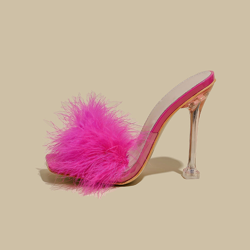 Luxe Furry Transparent Broadband Crystal Stiletto