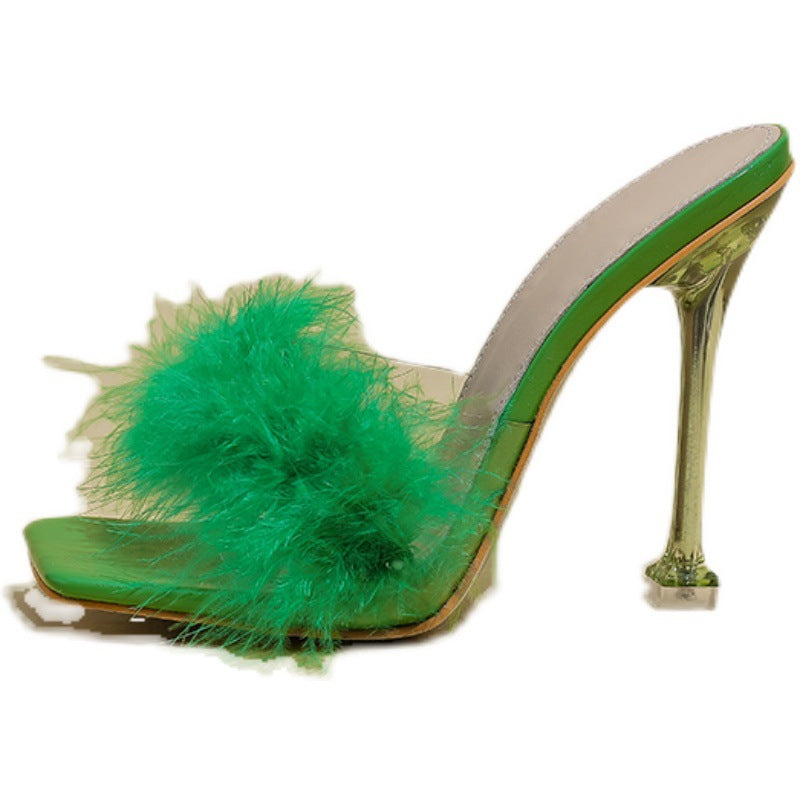 Luxe Furry Transparent Broadband Crystal Stiletto