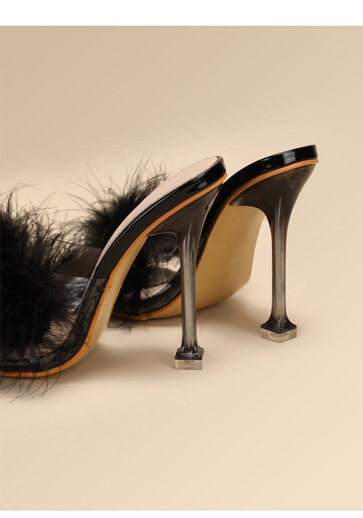 Luxe Furry Transparent Broadband Crystal Stiletto