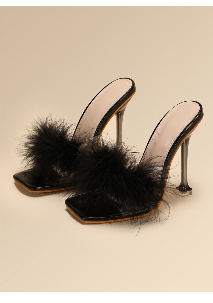 Luxe Furry Transparent Broadband Crystal Stiletto